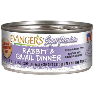 Evanger's Super Premium Rabbit & Quail Dinner Canned Cat Food - 5.5 Oz - Case of 24