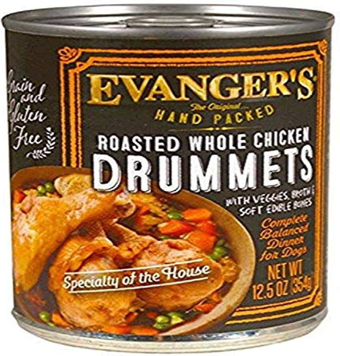 Evanger's Super Premium Roasted Chicken Drummet Dinner Canned Dog Food - 12 Oz - Case o...