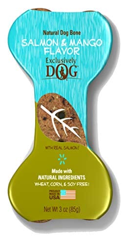 Exclusively Dog Jumbo Crunchy Bones Dog Biscuits Treats - Salmon and Mango - 3 Oz - 12 Pack  