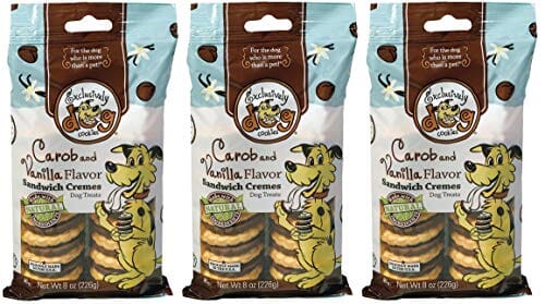 Exclusively Dog Sandwich Creme Cookies Dog Biscuits Treats - Carob and Vanilla - 8 Oz