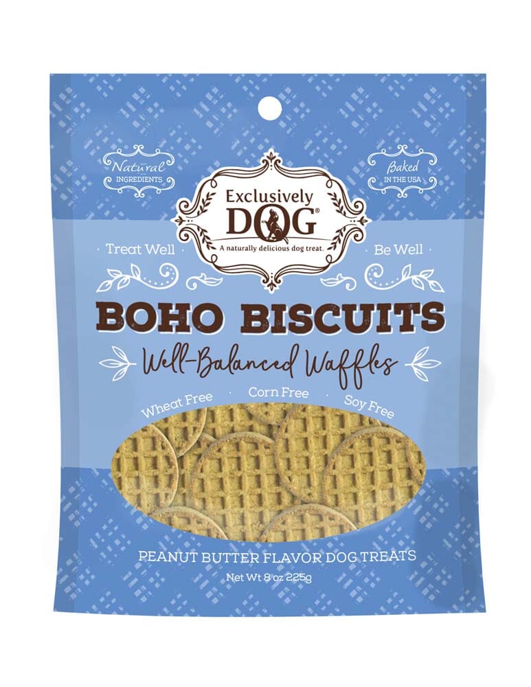 Exclusively Pet Boho Biscuits Well Balanced Waffles Peanut Butter Flavor Dog Treats - 8 Oz  