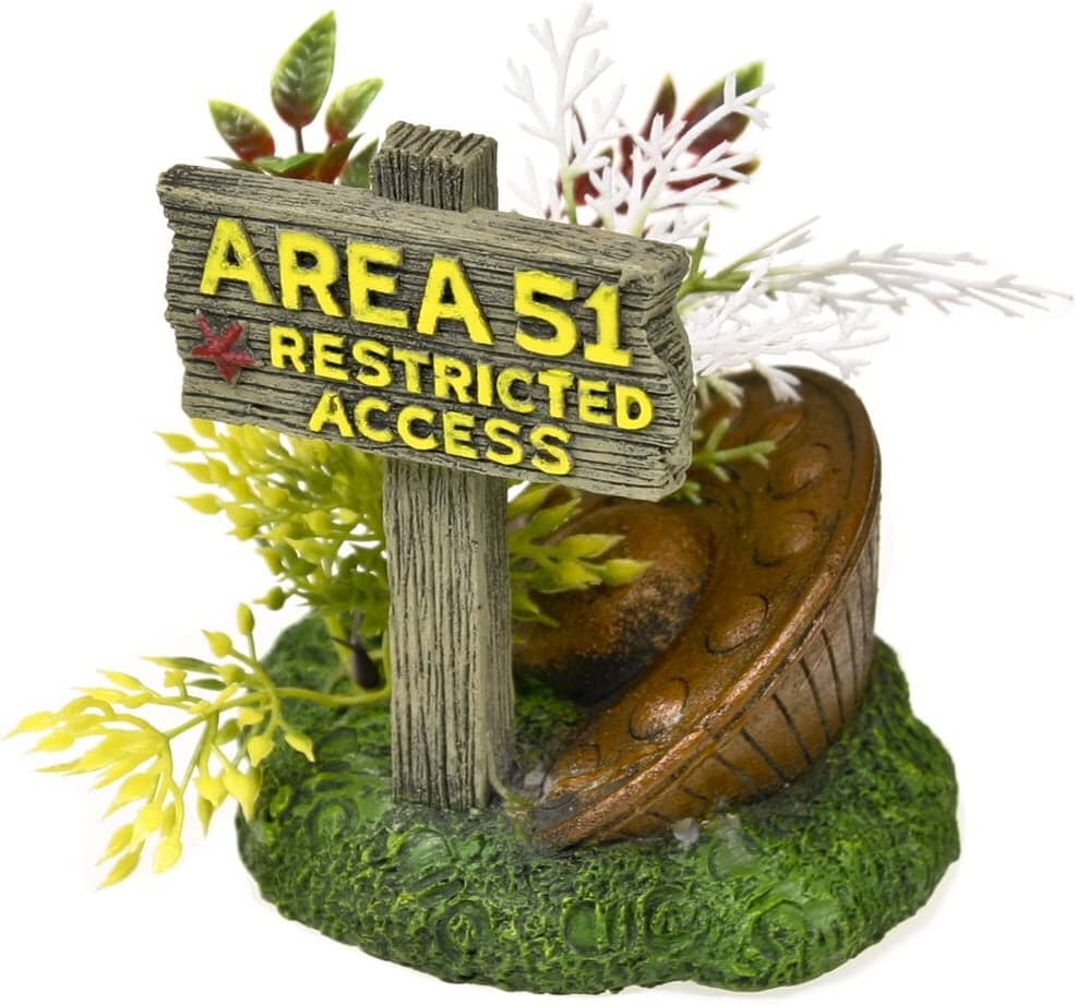 Exotic Environments Area 51 Sign With Ufo Resin Aquatics Decoration - Multi - Small  