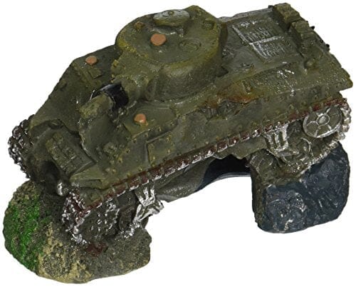 Exotic Environments Army Tank with Cave Resin Aquatics Decoration - Green