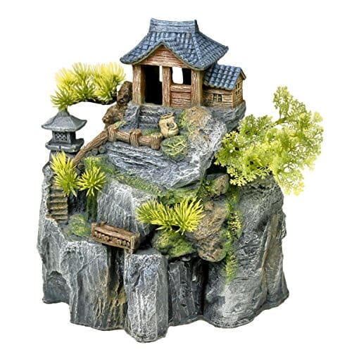 Exotic Environments Asian Cottage House With Bonsa Resin Aquatics Decoration - Green/Br...