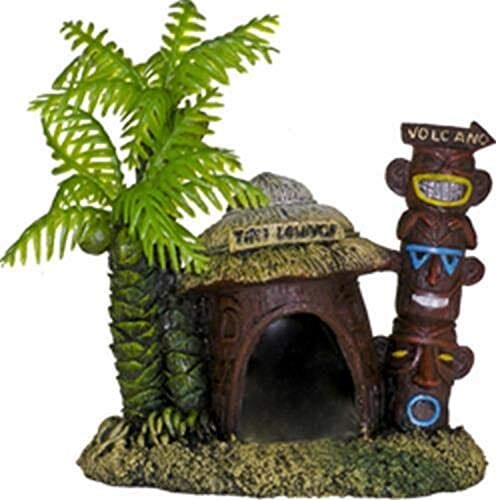 Exotic Environments Betta Hut with Palm Trees Resin Aquatics Decoration - Green/Brown - Medium  