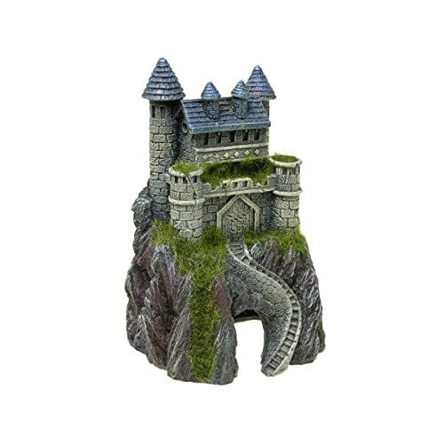 Exotic Environments Mountain Top Castle With Moss Resin Aquatics Decoration - Gray/Brow...