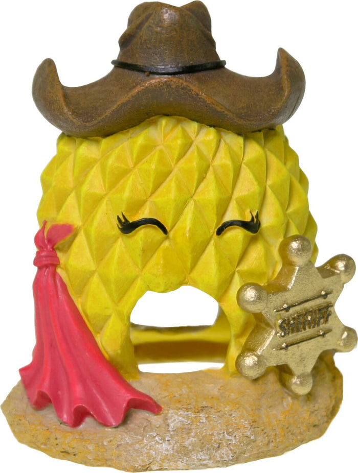 Exotic Environments Pineapple Sheriff Resin Aquatics Decoration - Yellow - Small