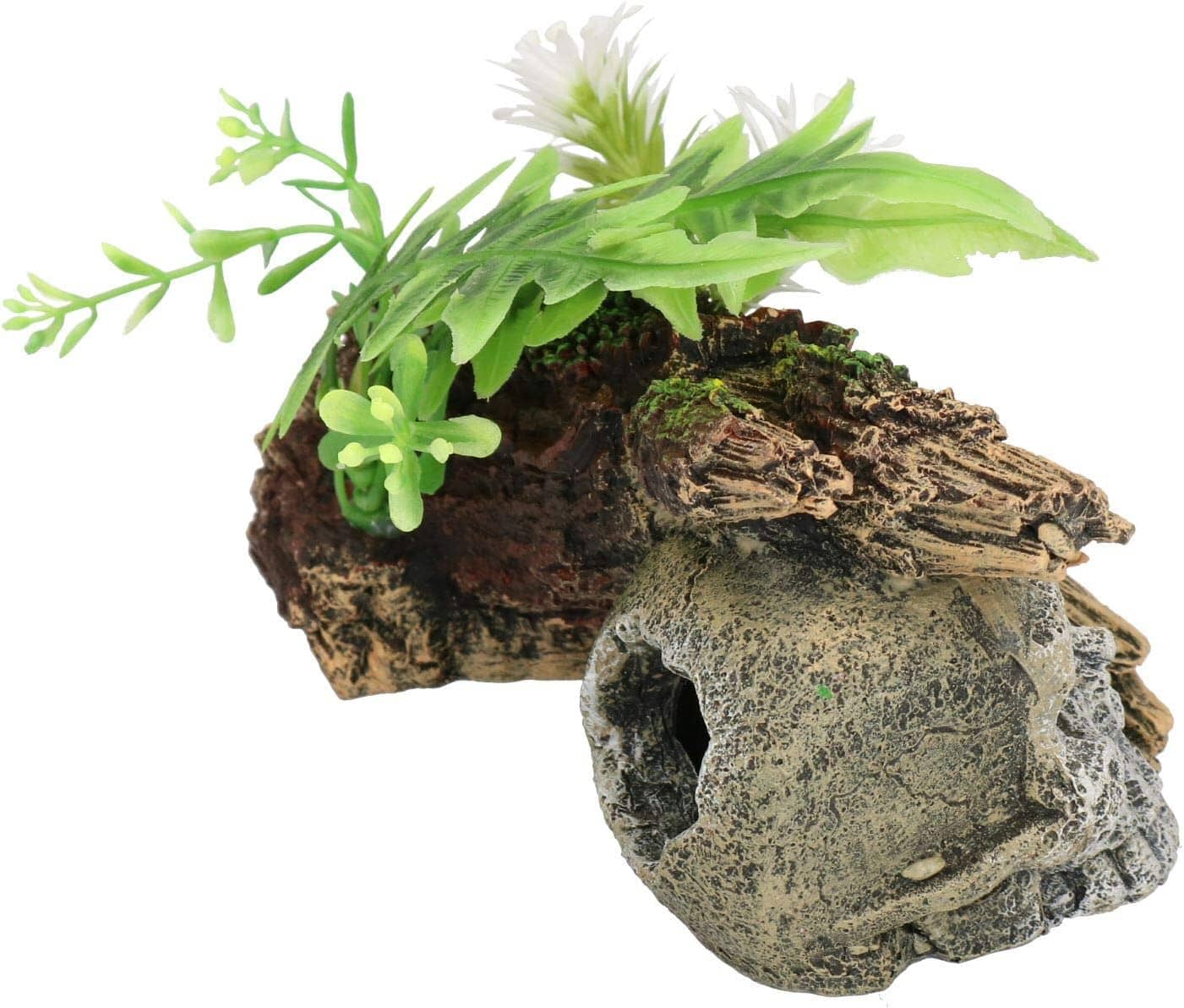 Exotic Environments Skull Hideaway with Plants Resin Aquatics Decoration - Natural - Medium  