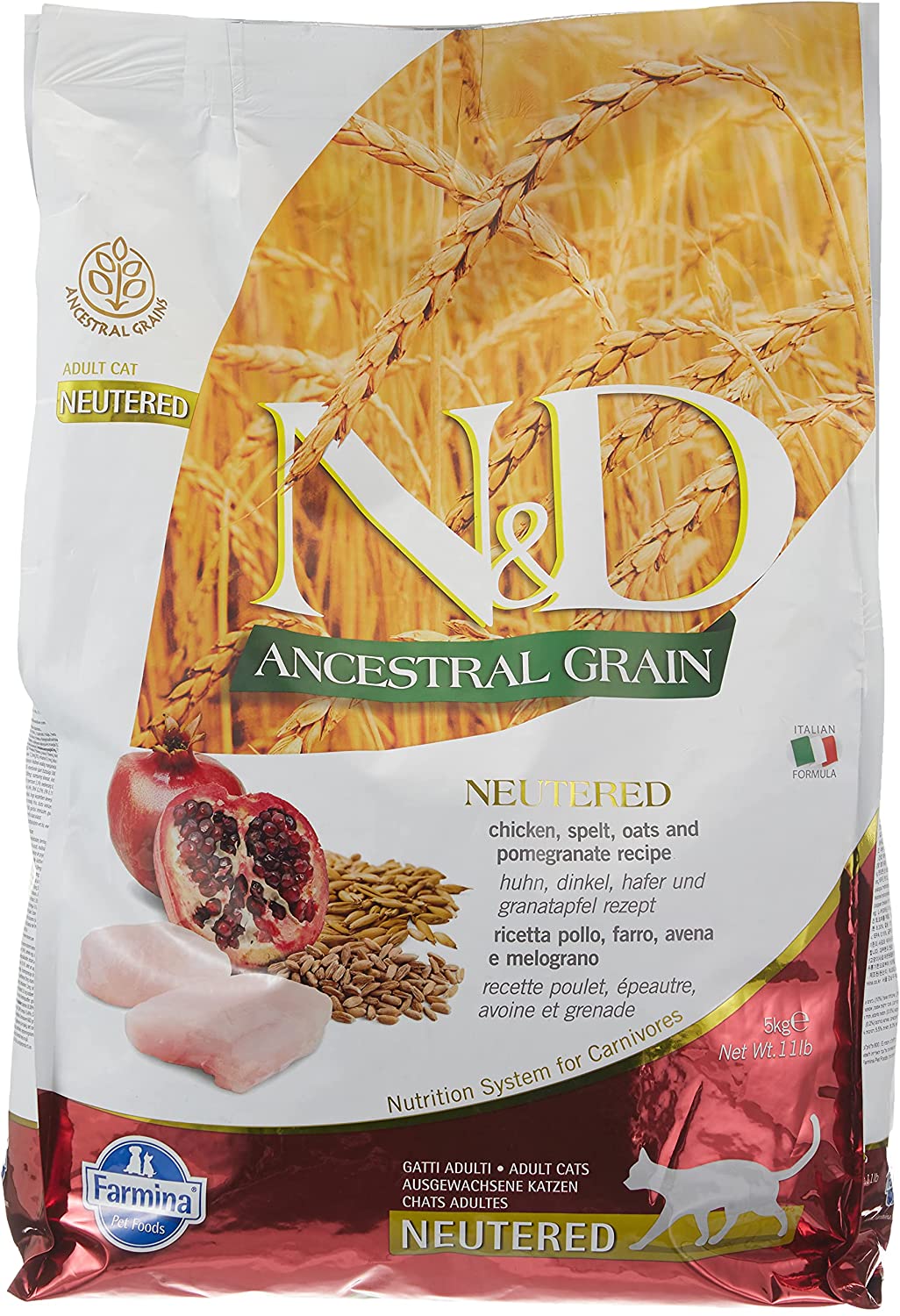 Farmina Ancestral Grain Chicken & Pomegranante Adult Neutered Dry Cat Food - 11 lb Bag  