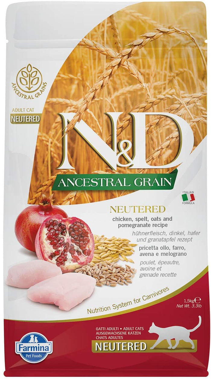 Farmina Ancestral Grain Chicken & Pomegranante Adult Neutered Dry Cat Food - 3.3 lb Bag