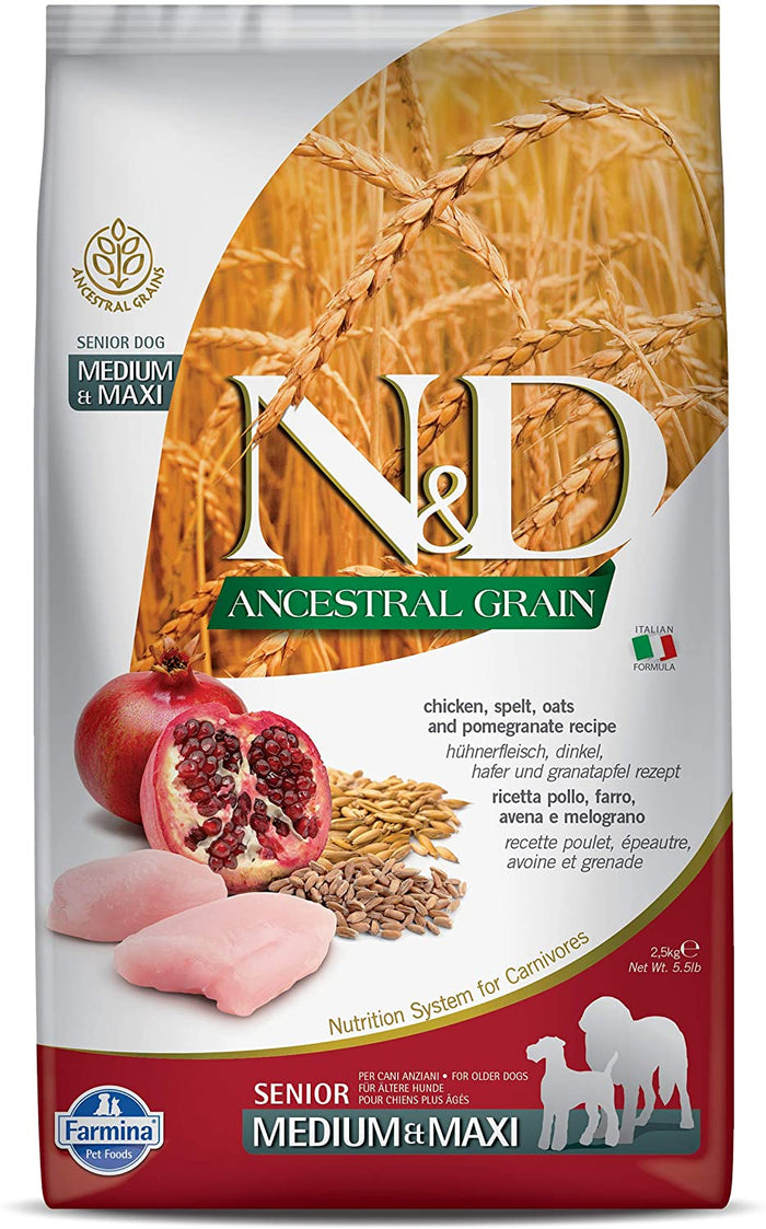 Farmina Ancestral Grain Chicken & Pomegranate Senior Medium and Maxi Dry Dog Food - 5.5...