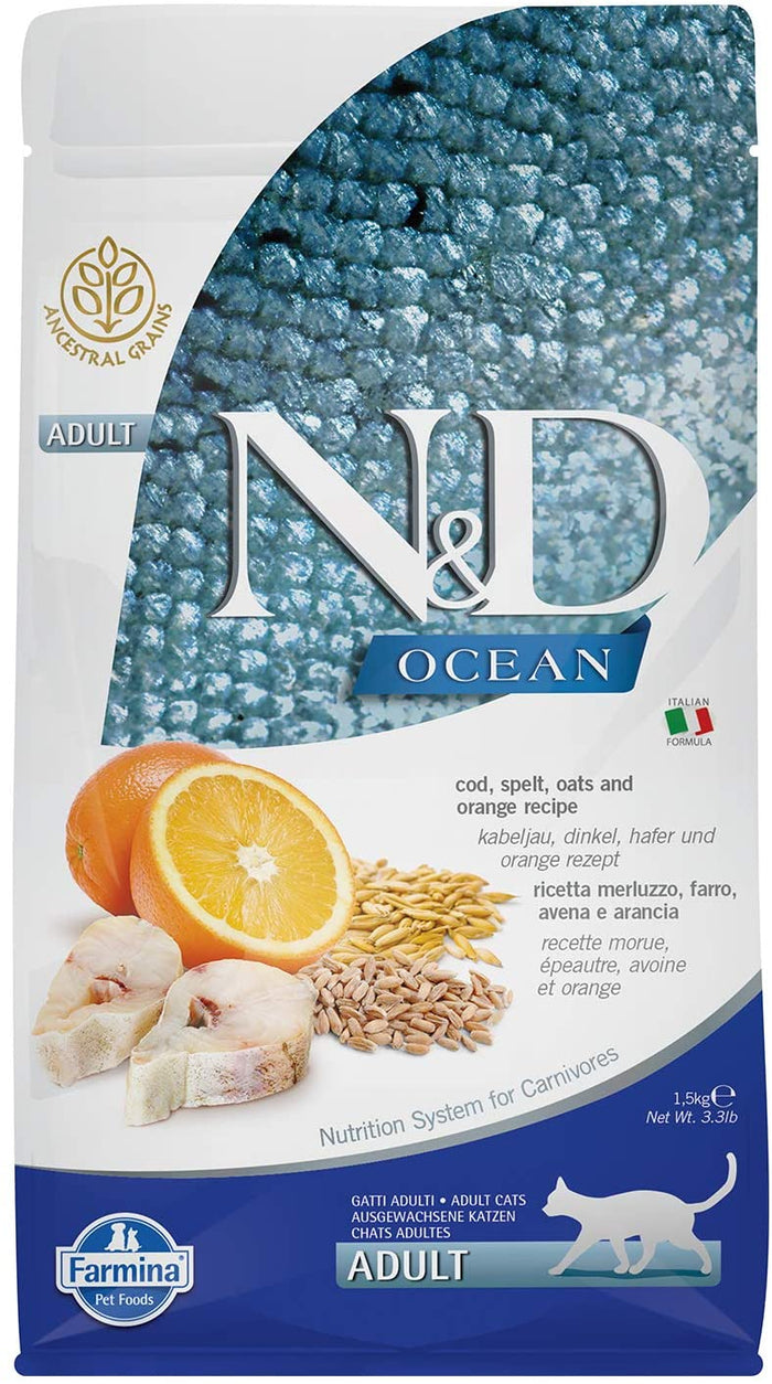 Farmina Ancestral Grain Ocean Codfish & Orange Adult Dry Cat Food - 3.3 lb Bag
