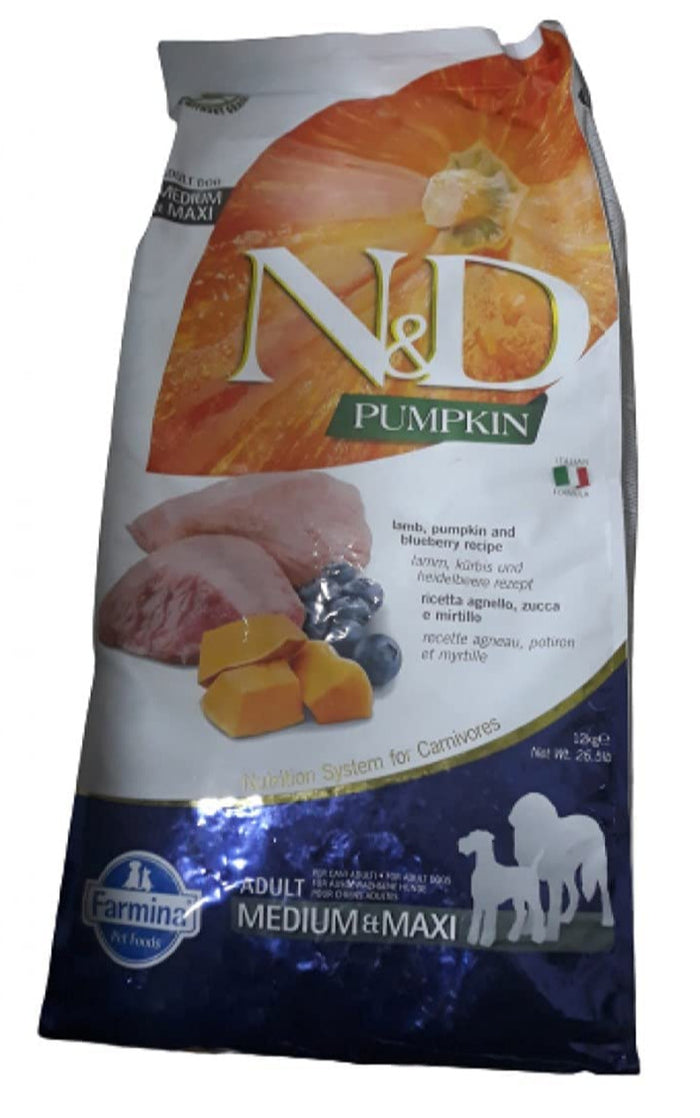 Farmina Grain-Free Pumpkin Lamb & Blueberry Adult Medium and Maxi Dry Dog Food - 26.4 l...