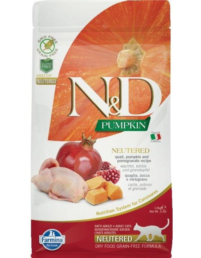 Farmina Grain-Free Pumpkin Neutered Quail Dry Cat Food - 11 lb Bag