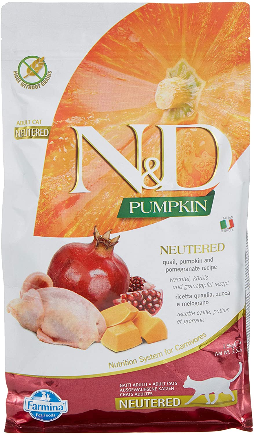 Farmina Grain-Free Pumpkin Neutered Quail Dry Cat Food - 3.3 lb Bag  