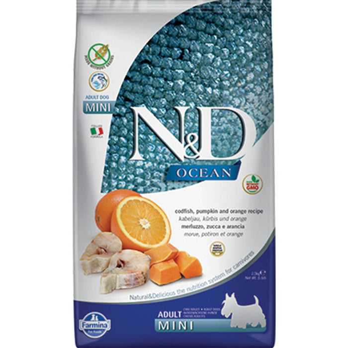 Farmina N&D Grain-Free Ocean Pumpkin Codfish & Orange Adult Mini Dry Dog Food - 15.4 lb...