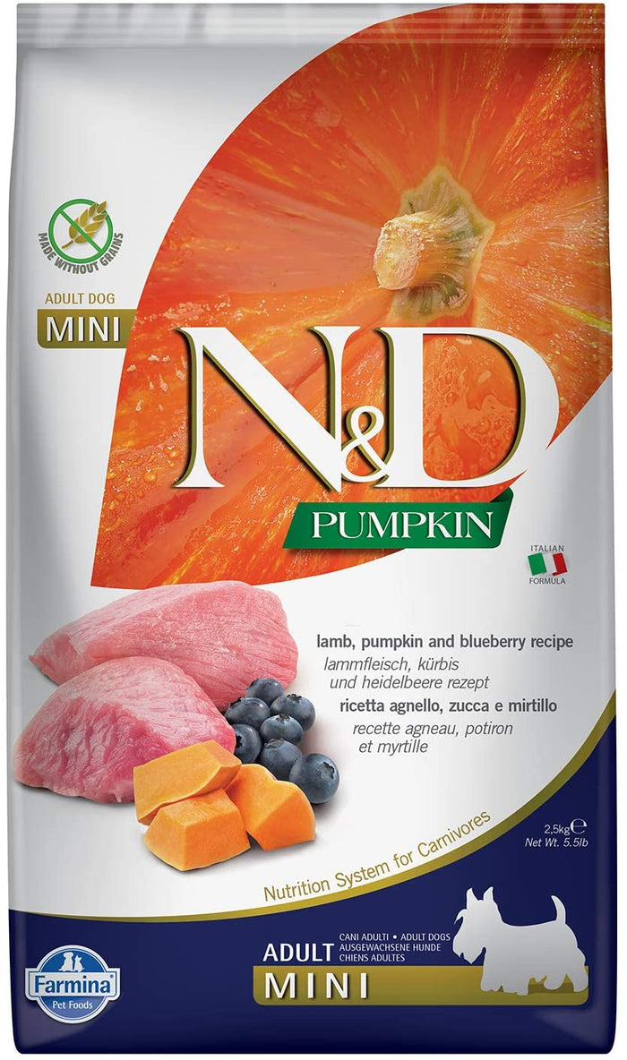 Farmina N&D Grain-Free Pumpkin Lamb & Blueberry Adult Mini Dry Dog Food - 5.5 lb Bag