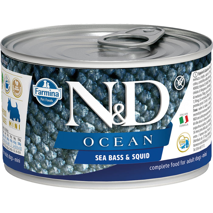 Farmina N&D Ocean Sea Bass & Squid Mini Canned Dog Food - 4.9 oz - Case of 6