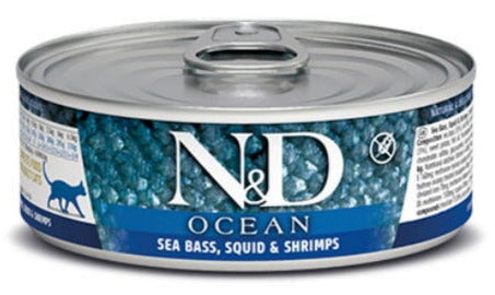 Farmina N&D Ocean Sea Bass, Squid & Shrimp Canned Cat Food - 2.8 oz - Case of 12