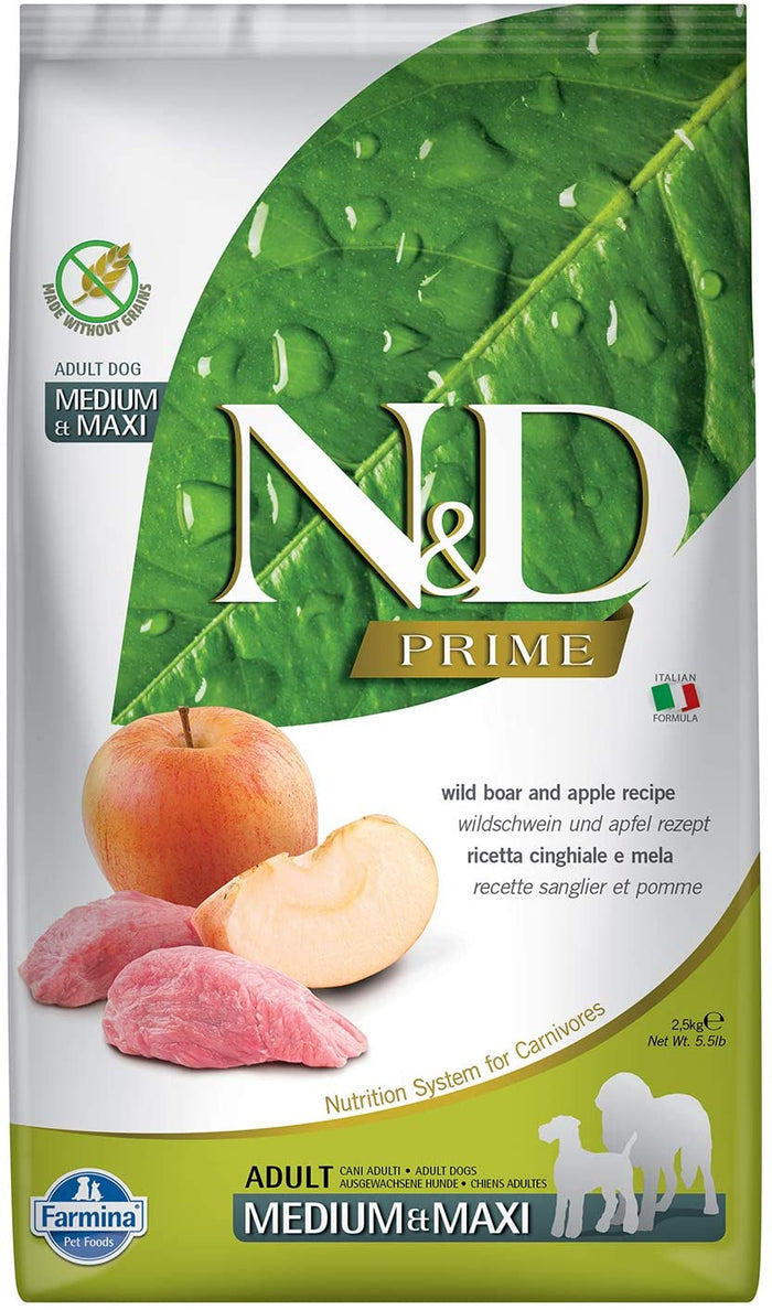 Farmina N&D Prime Boar & Apple Adult Medium and Maxi Dry Dog Food - 5.5 lb Bag