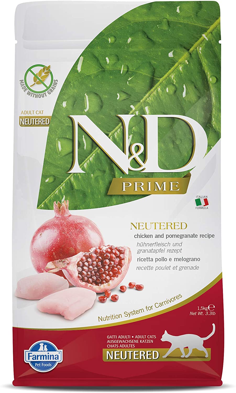 Farmina N&D Prime Chicken & Pomegranante Adult Neutered Dry Cat Food - 3.3 lb Bag  