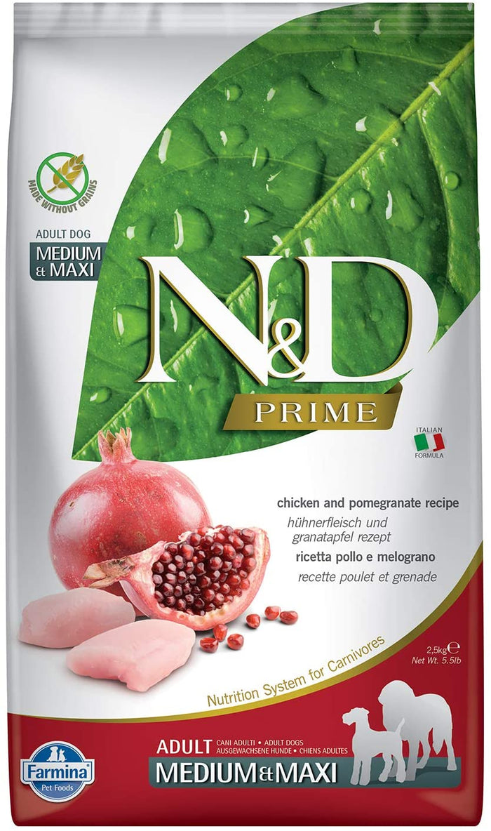 Farmina N&D Prime Chicken & Pomegranate Adult Medium and Maxi Dry Dog Food - 5.5 lb Bag