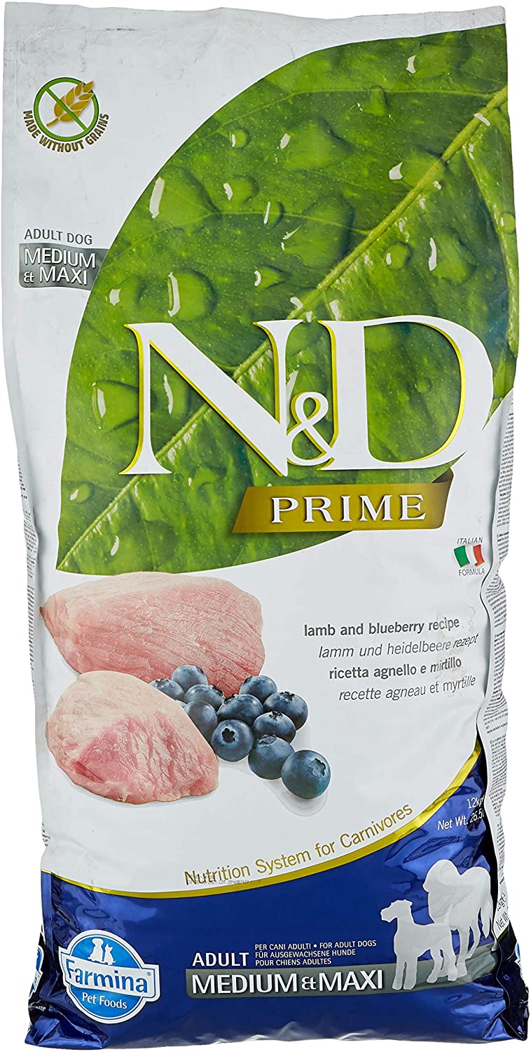 Farmina N&D Prime Lamb & Blueberry Adult Medium and Maxi Dry Dog Food - 26.4 lb Bag  