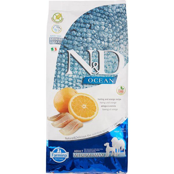 Farmina N&D Prime Ocean Herring & Orange Adult Medium and Maxi Dry Dog Food - 26.4 lb Bag
