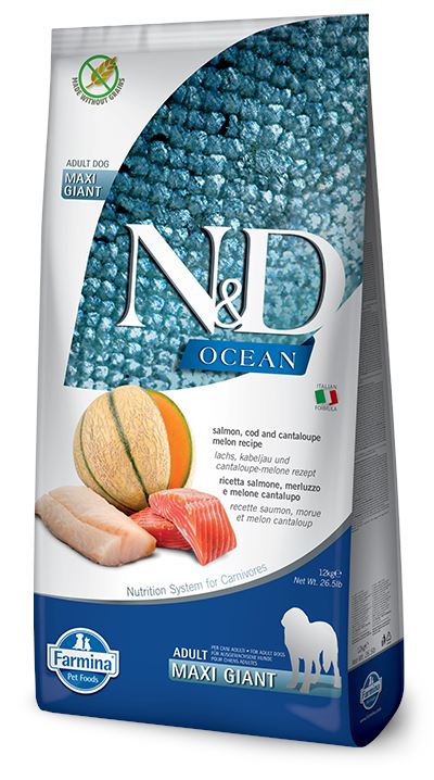 Farmina N&D Prime Ocean Salmon, Cod & Cantaloupe Giant Dry Dog Food - 26.4 lb Bag