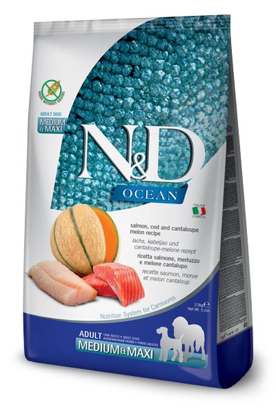 Farmina N&D Prime Ocean Salmon, Cod & Cantaloupe Medium and Maxi Dry Dog Food - 26.4 lb Bag  