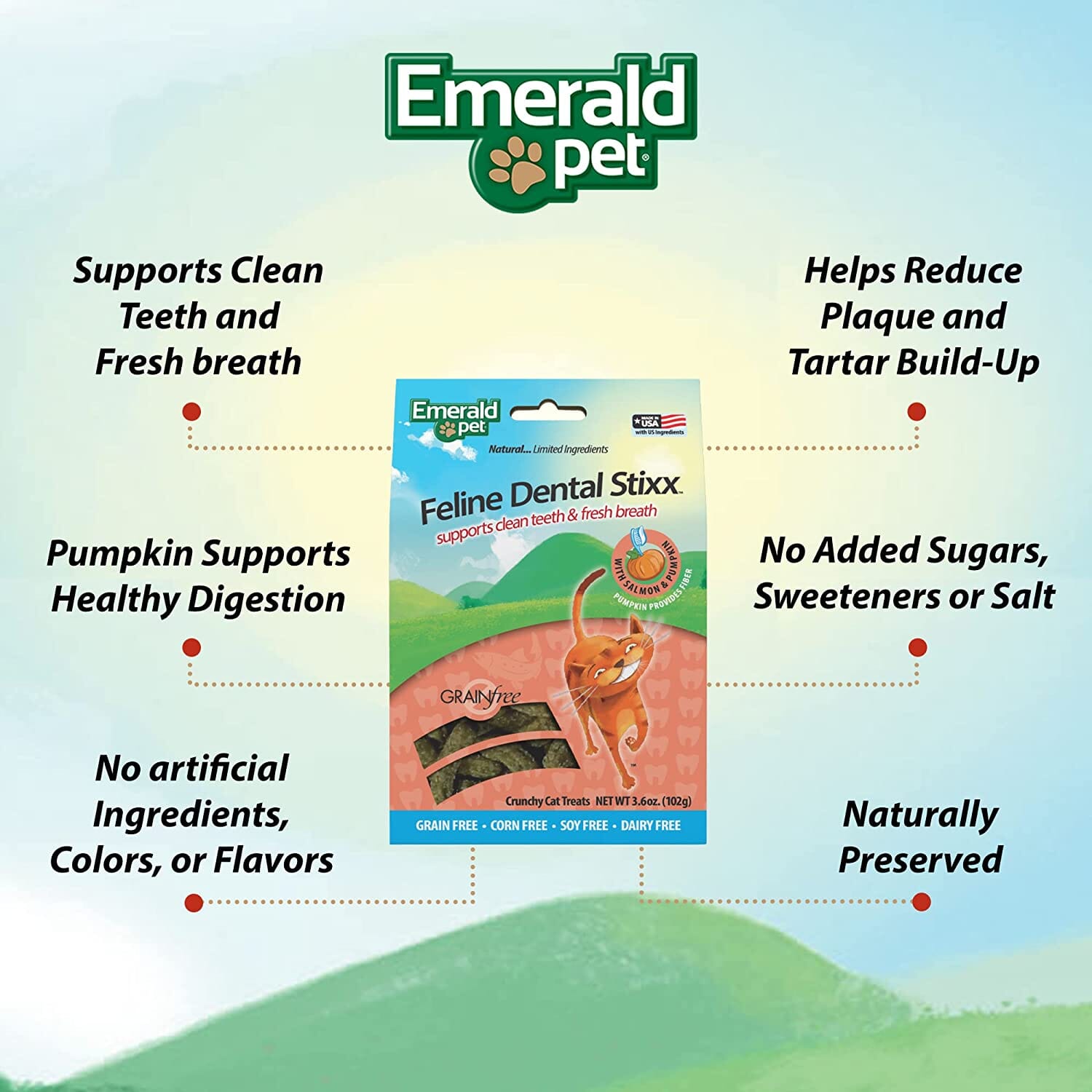 Feline Dental Stixx Emerald Feline Cat Dental Sticks - Salmon - 3.6 Oz  