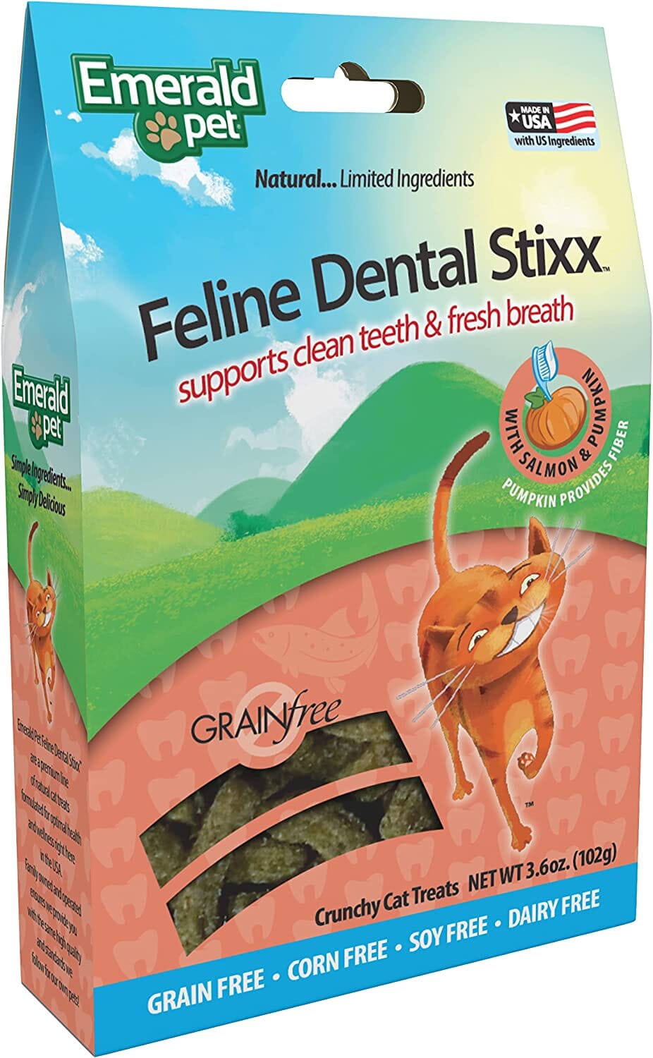 Feline Dental Stixx Emerald Feline Cat Dental Sticks - Salmon - 3.6 Oz  