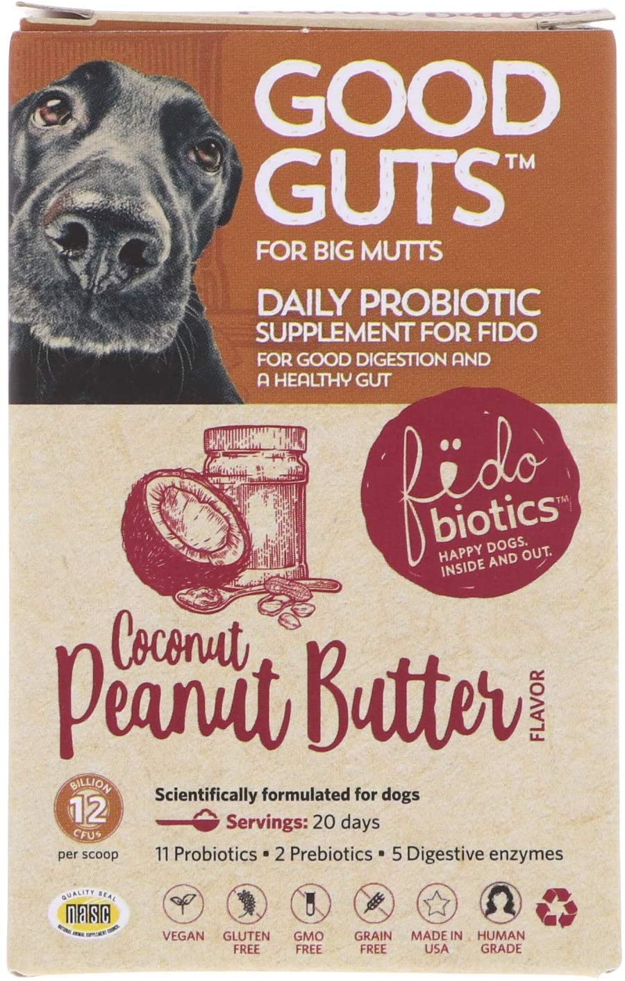 Fidobiotics Human-Grade Good Guts for Big Mutts Digestive Dog Supplement  