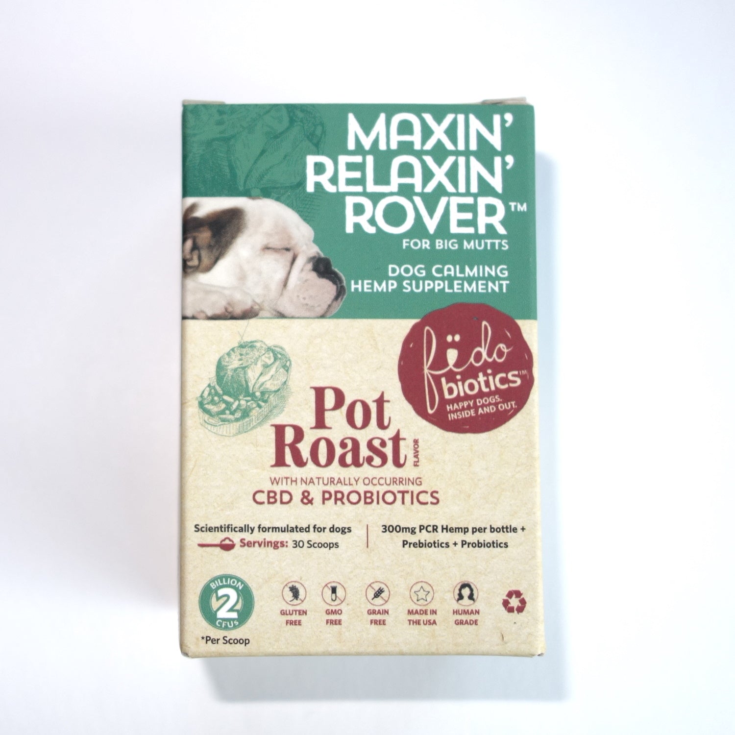 Fidobiotics Human-Grade Maxin Relaxin Rover for Big Mutts Probiotic and CBD Calming Dog Supplement