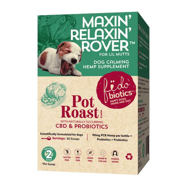 Fidobiotics Human-Grade Maxin Relaxin Rover for Lil Mutts:Probiotic and CBD Calming Dog Supplement