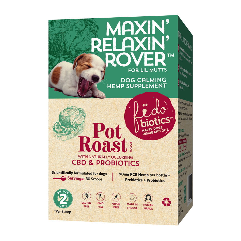 Fidobiotics Human-Grade Maxin Relaxin Rover for Medium Mutts:Probiotic and CBD Calming Dog Supplement  