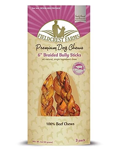 Fieldcrest Farms Braided Bully Sticks and Natural Chews - Beef - 6 In - 2 Pack