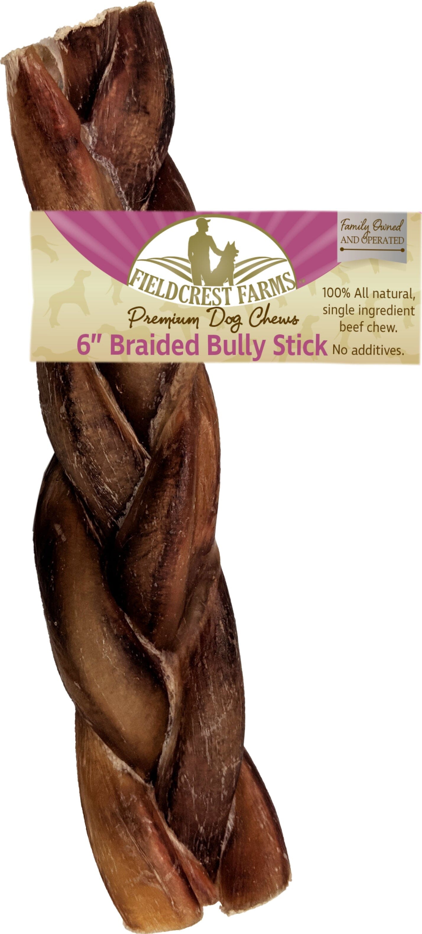 Fieldcrest Farms Braided Bully Sticks and Natural Chews - Beef - 6 In - 20 Pack  