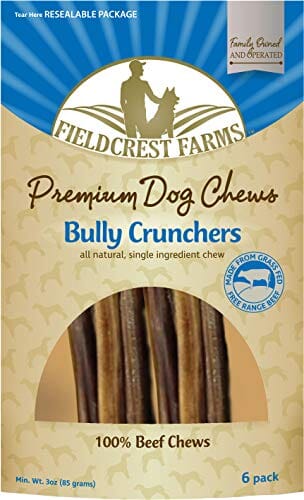 Fieldcrest Farms Bully Crunchers Beef Dog Bully Sticks and Natural Chews - Beef - 6 In - 6 Pack  