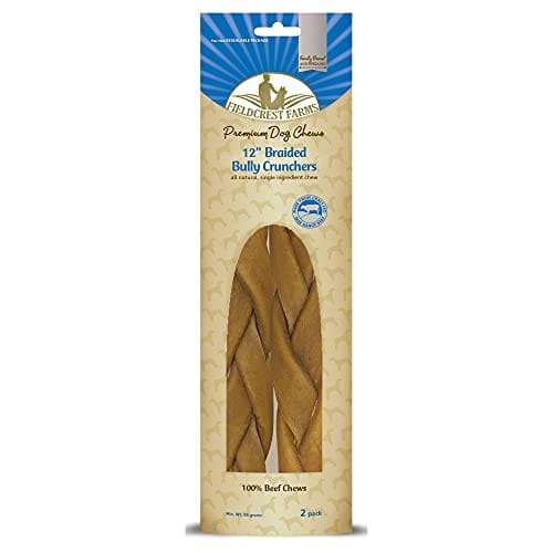 Fieldcrest Farms Bully Crunchers Braid Beef Dog Bully Sticks and Natural Chews - Beef - 12 In - 2 Pack  