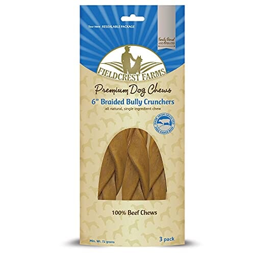 Fieldcrest Farms Bully Crunchers Braid Beef Dog Bully Sticks and Natural Chews - Beef - 6 In - 3 Pack  