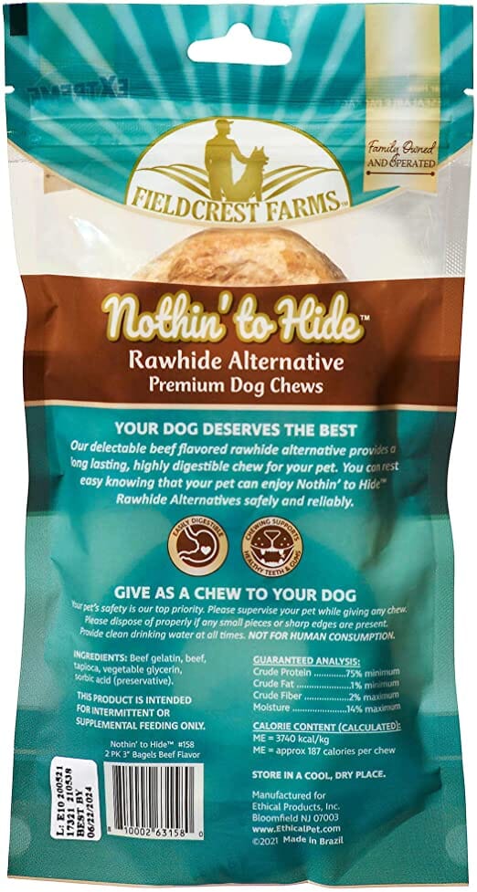 Fieldcrest Farms Nothin' To Hide Bagel Natural Dog Chews - Beef - 3 In - 2 Pack  