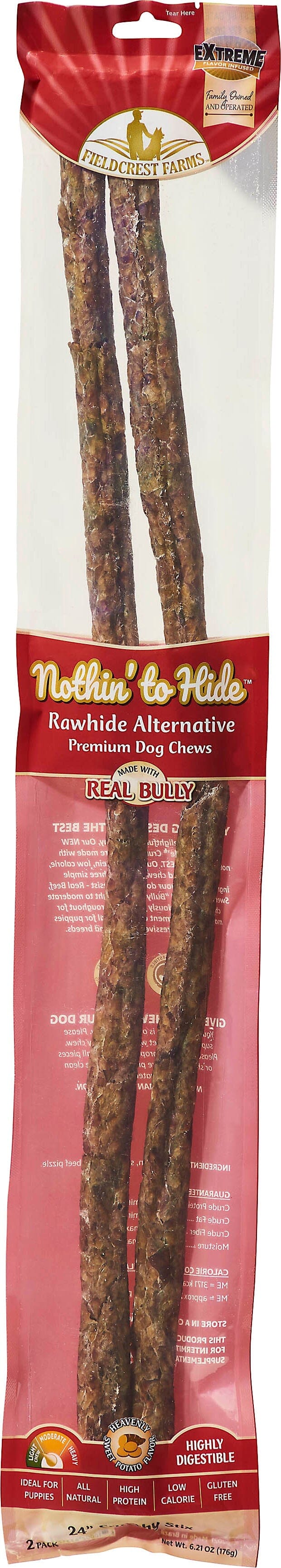 Fieldcrest Farms Nothin' To Hide Crunchy Stix Natural Dog Chews - Sweet Potato - 24In -...