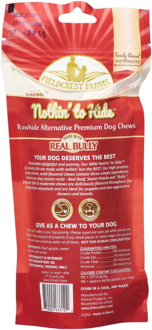 Fieldcrest Farms Nothin' To Hide Crunchy Stix Natural Dog Chews - Sweet Potato - 6In - 6Pk  