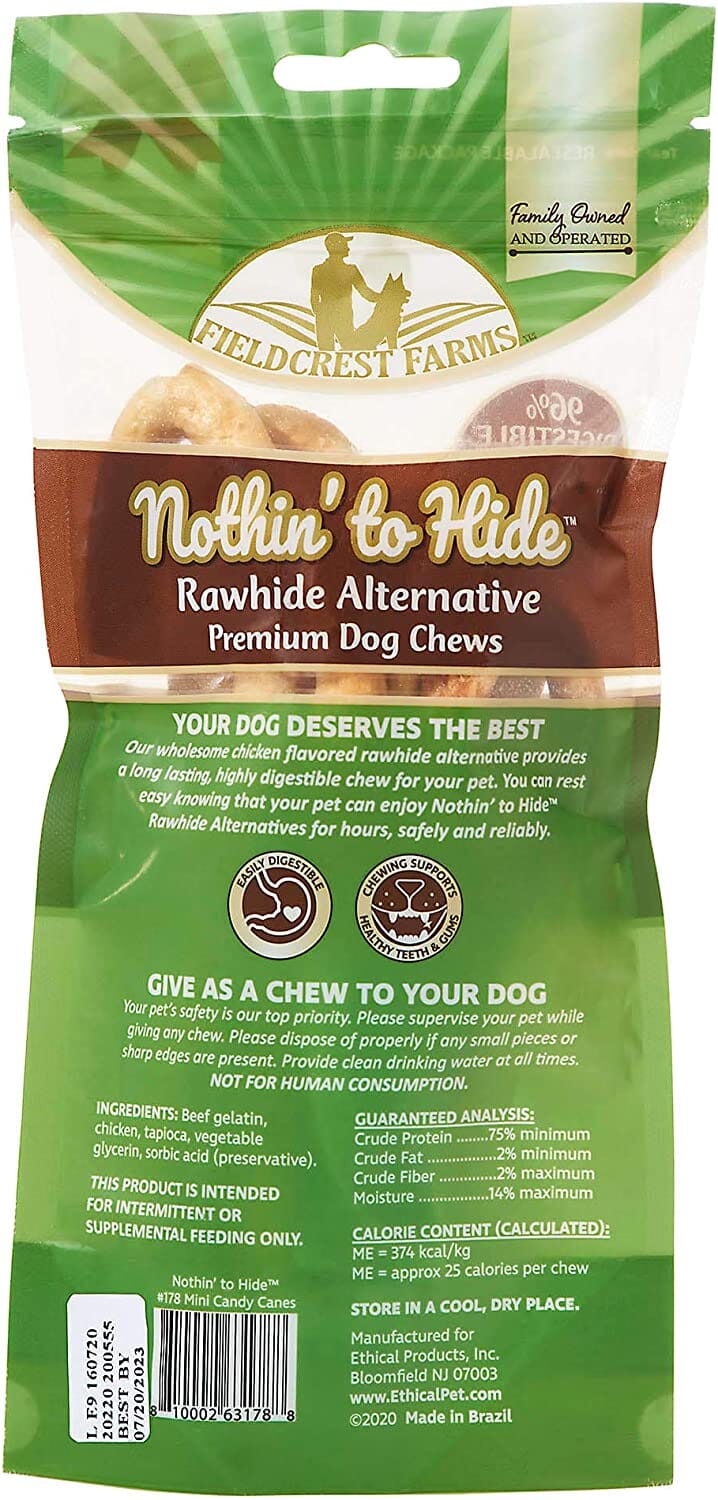 Fieldcrest Farms Nothin' To Hide Holiday Candy Cane Natural Dog Chews - Chicken - Mini - 6 Pack  