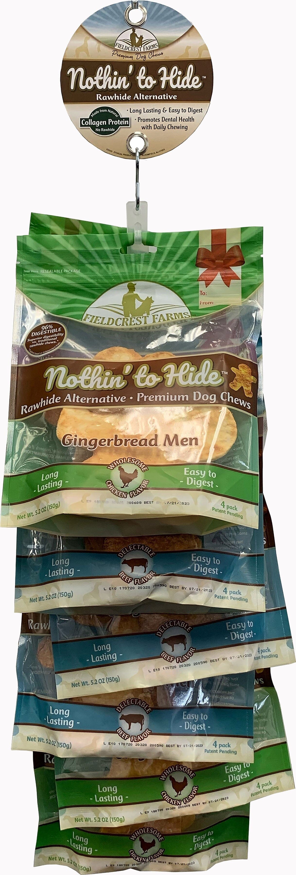 Fieldcrest Farms Nothin' To Hide Holiday Gingerbread Man Display Natural Dog Chews - Chicken/Beef - Small - 12 Count  