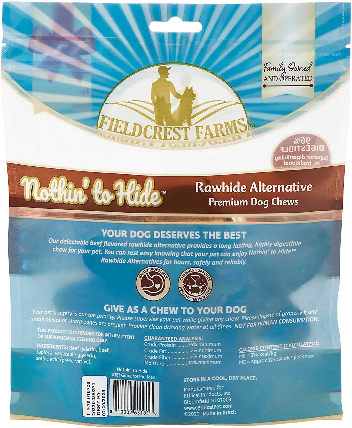 Fieldcrest Farms Nothin' To Hide Holiday Gingerbread Man Natural Dog Chews - Beef - Small - 4 Pack  