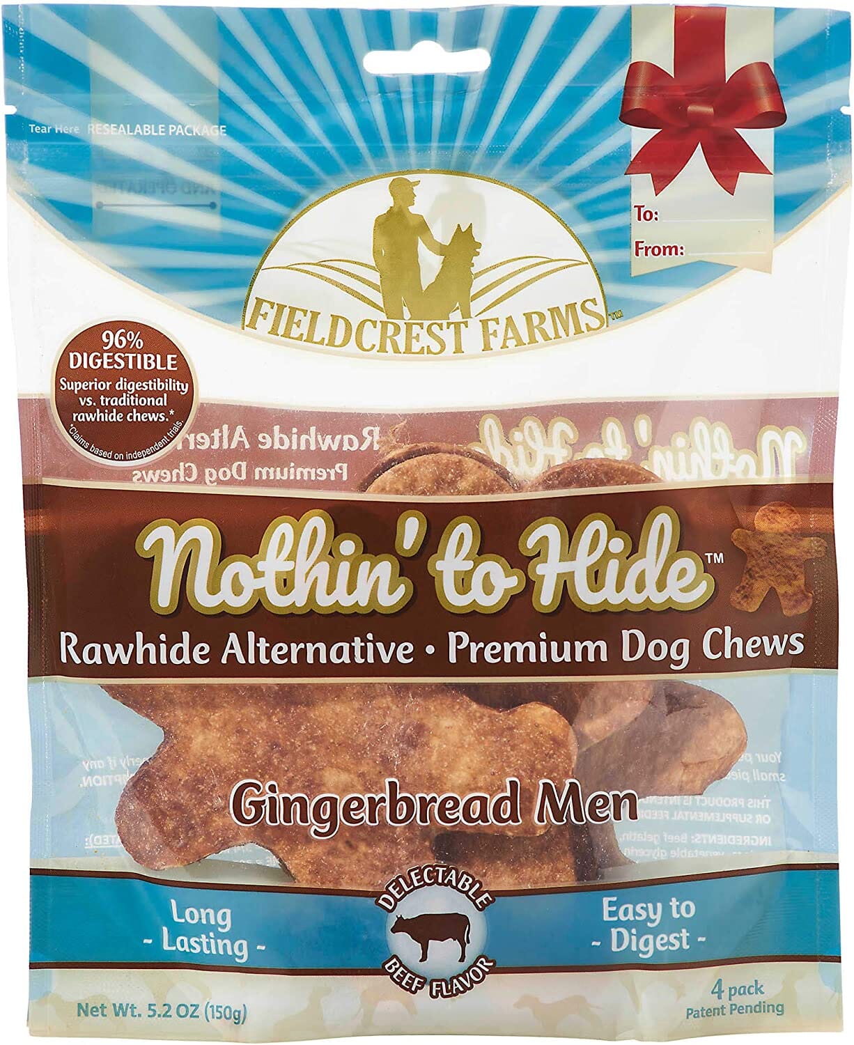 Fieldcrest Farms Nothin' To Hide Holiday Gingerbread Man Natural Dog Chews - Beef - Small - 4 Pack  