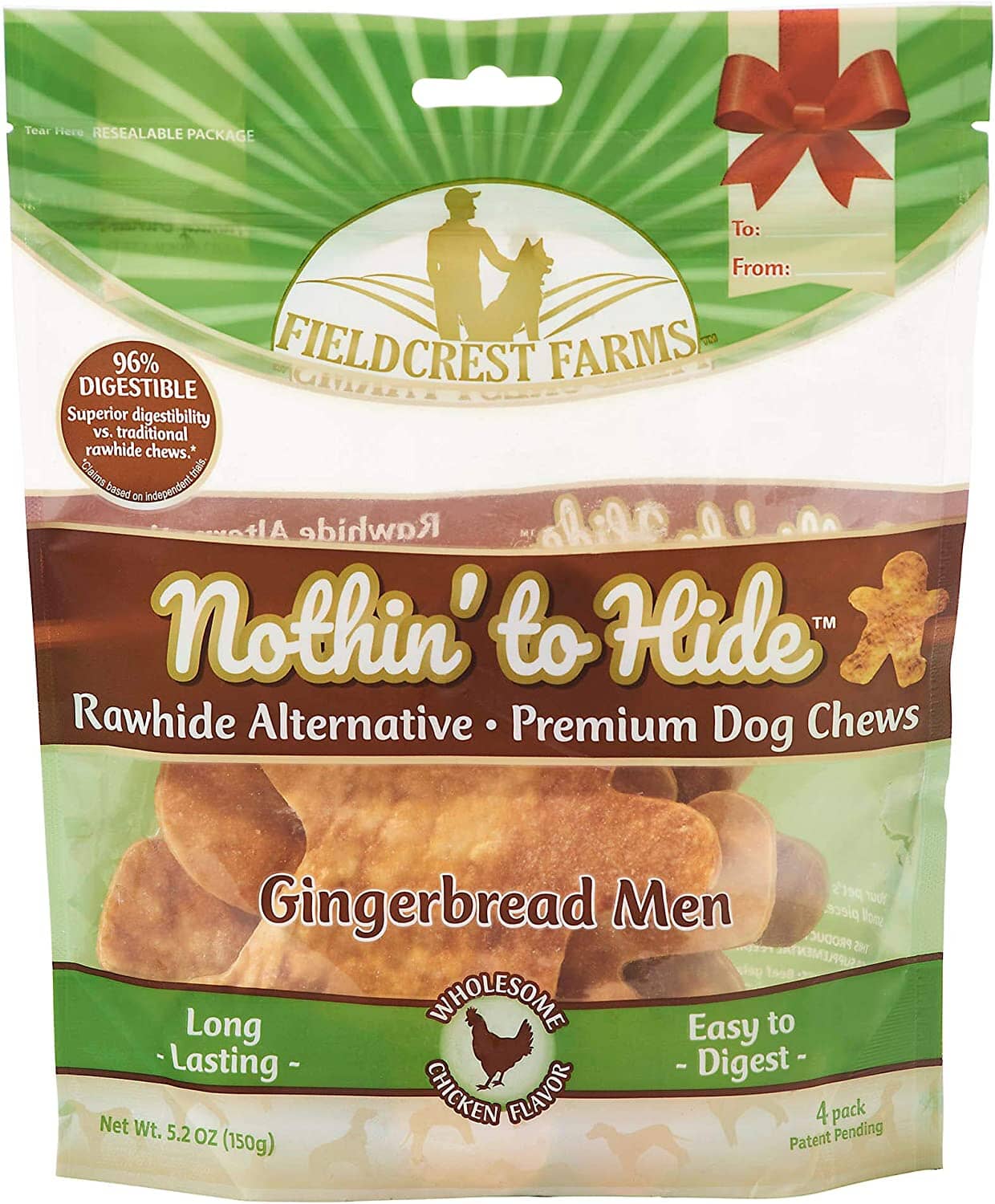 Fieldcrest Farms Nothin' To Hide Holiday Gingerbread Man Natural Dog Chews - Chicken - Small - 4 Pack  