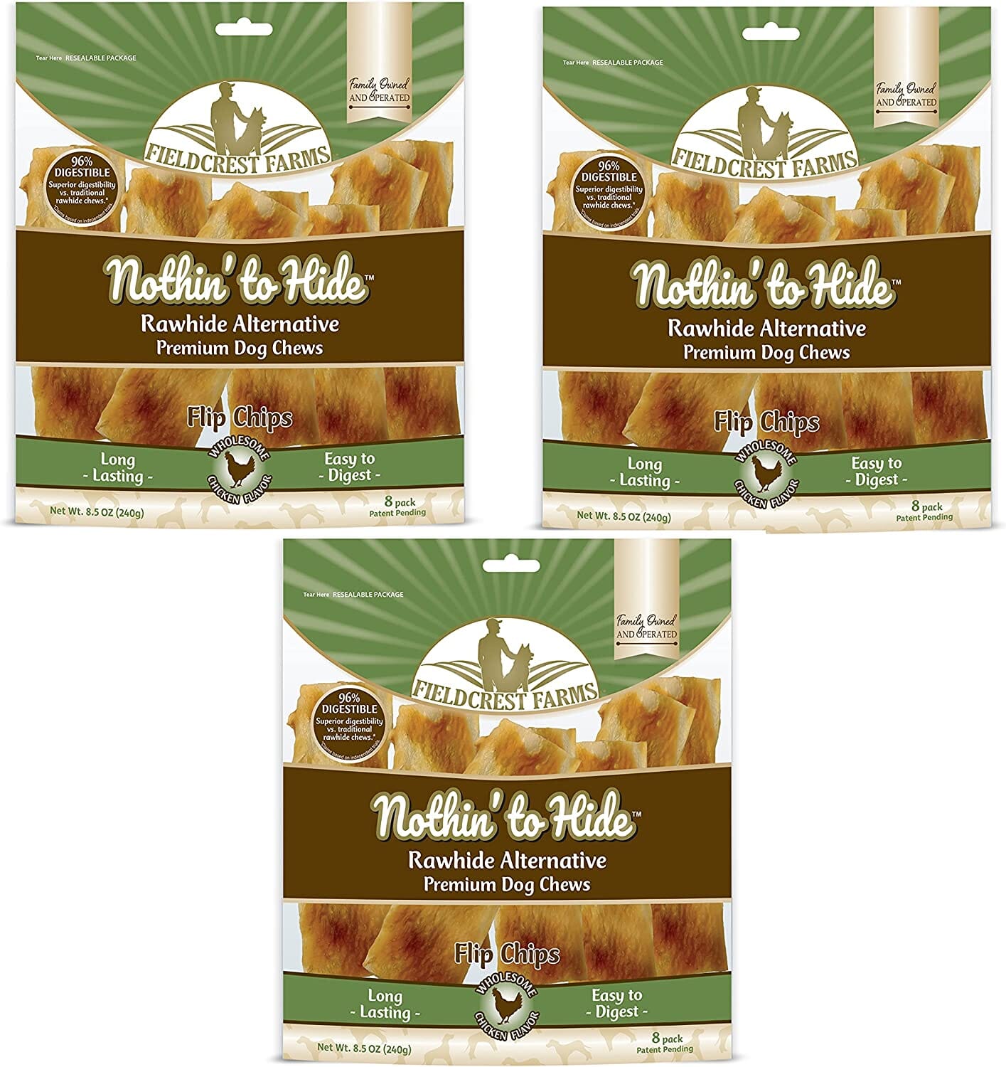 Fieldcrest Farms Nothin' To Hide Rawhide Alternative Flip Chips Natural Dog Chews - Chicken - 8 Pack  